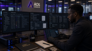 "A digital forensic investigator examining evidence on multiple monitors displaying event timelines, system logs, recovered files, and network traffic after a cybersecurity incident."